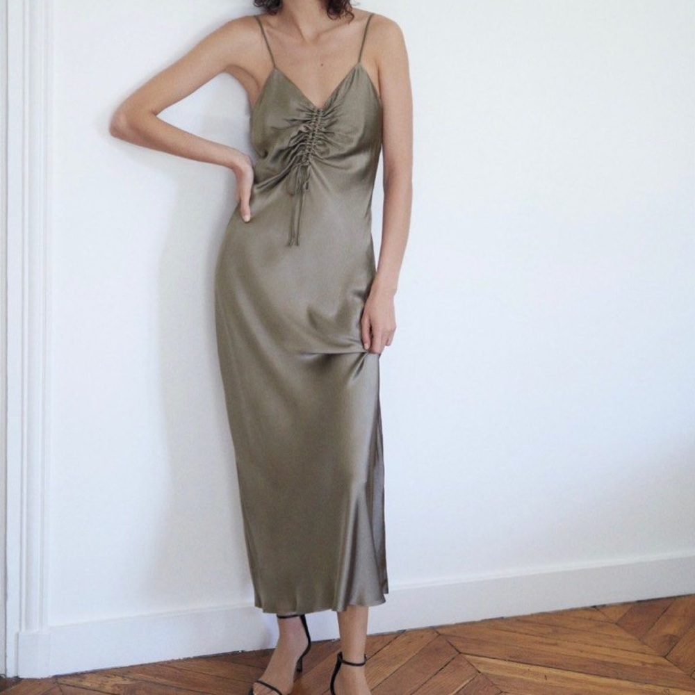 Zara Grey/Silver Satin Maxi Dress | Evening Dress